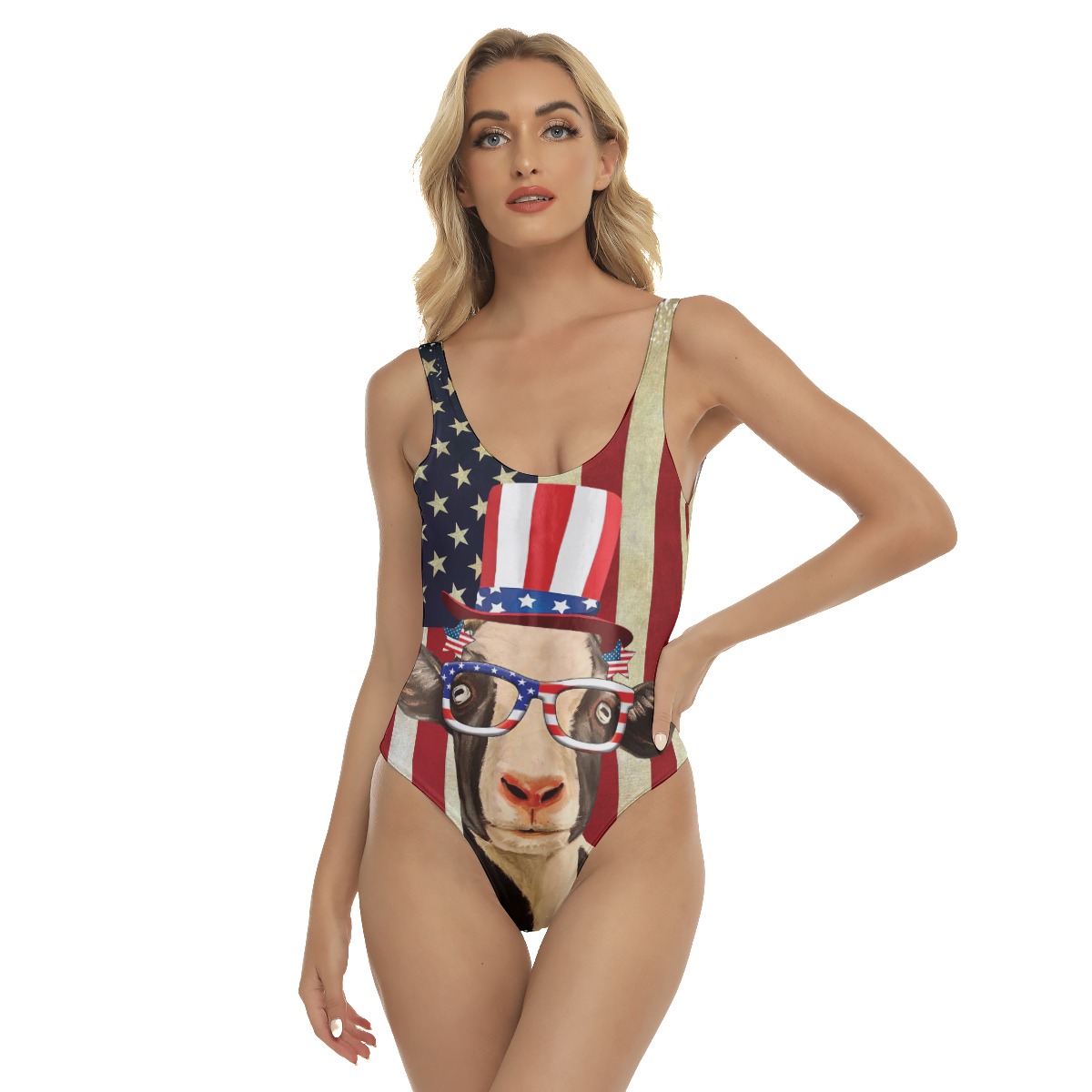Funny Goat American Flag 4th Of July Swimsuit For Women - variant image 1