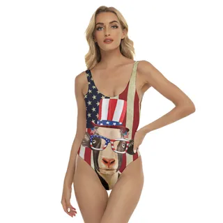Funny Goat American Flag 4th Of July Swimsuit For Women