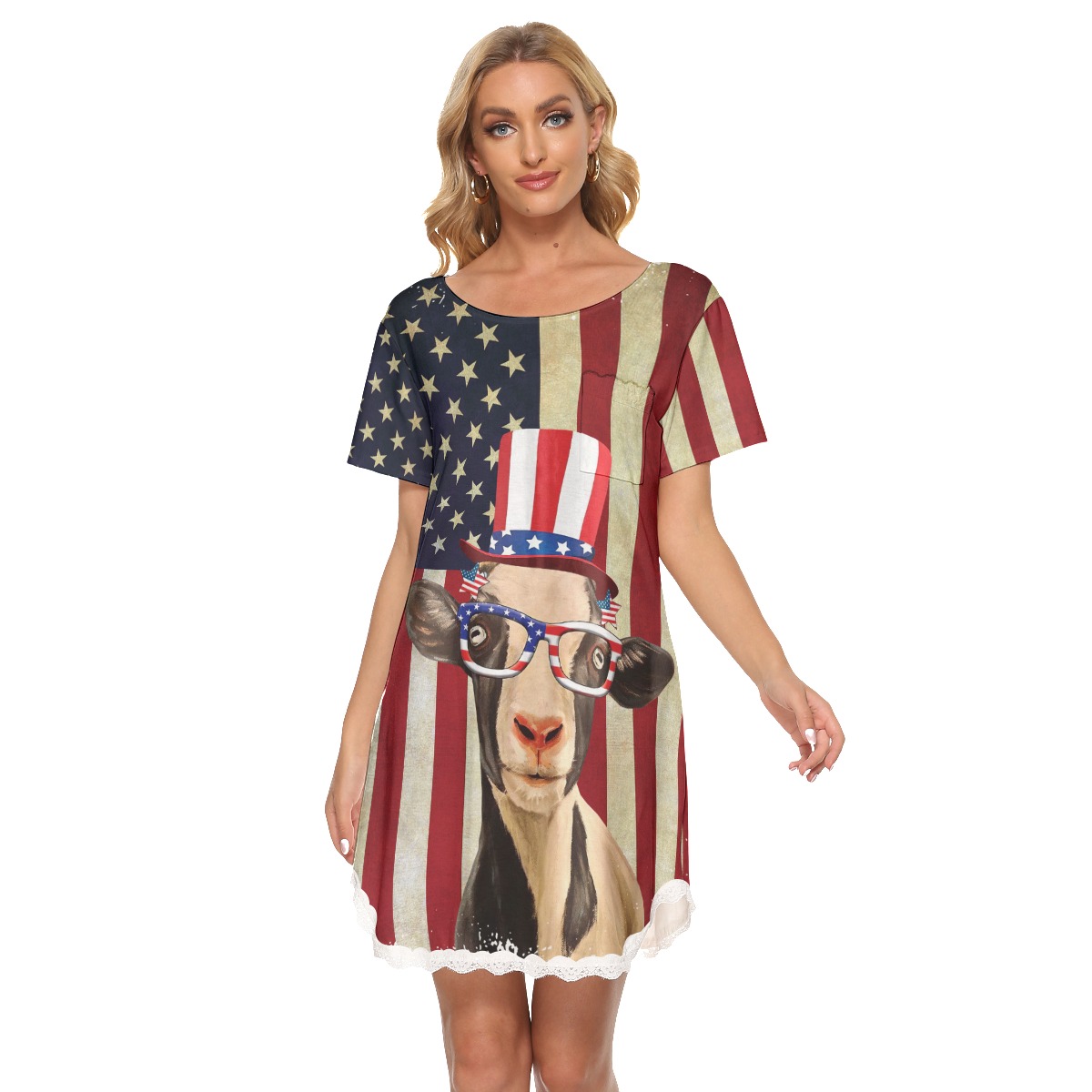Goat American Flag 4th Of July Aloha Dress - variant image 1