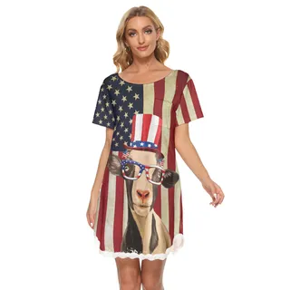 Goat American Flag 4th Of July Aloha Dress