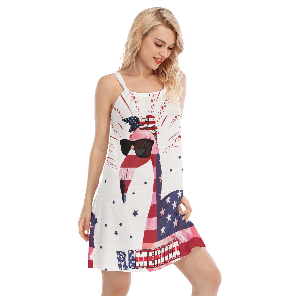 Flamingo American Flag Pattern Dress Hawaiian Outfit