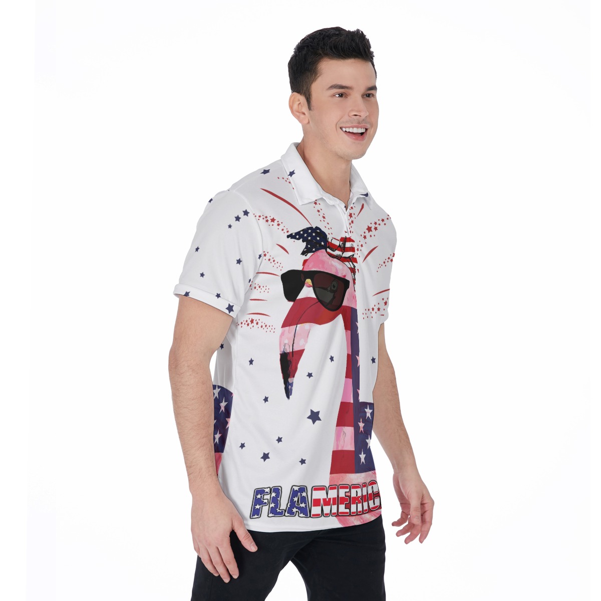 Flamingo Patriotic Hawaiian Polo Shirt