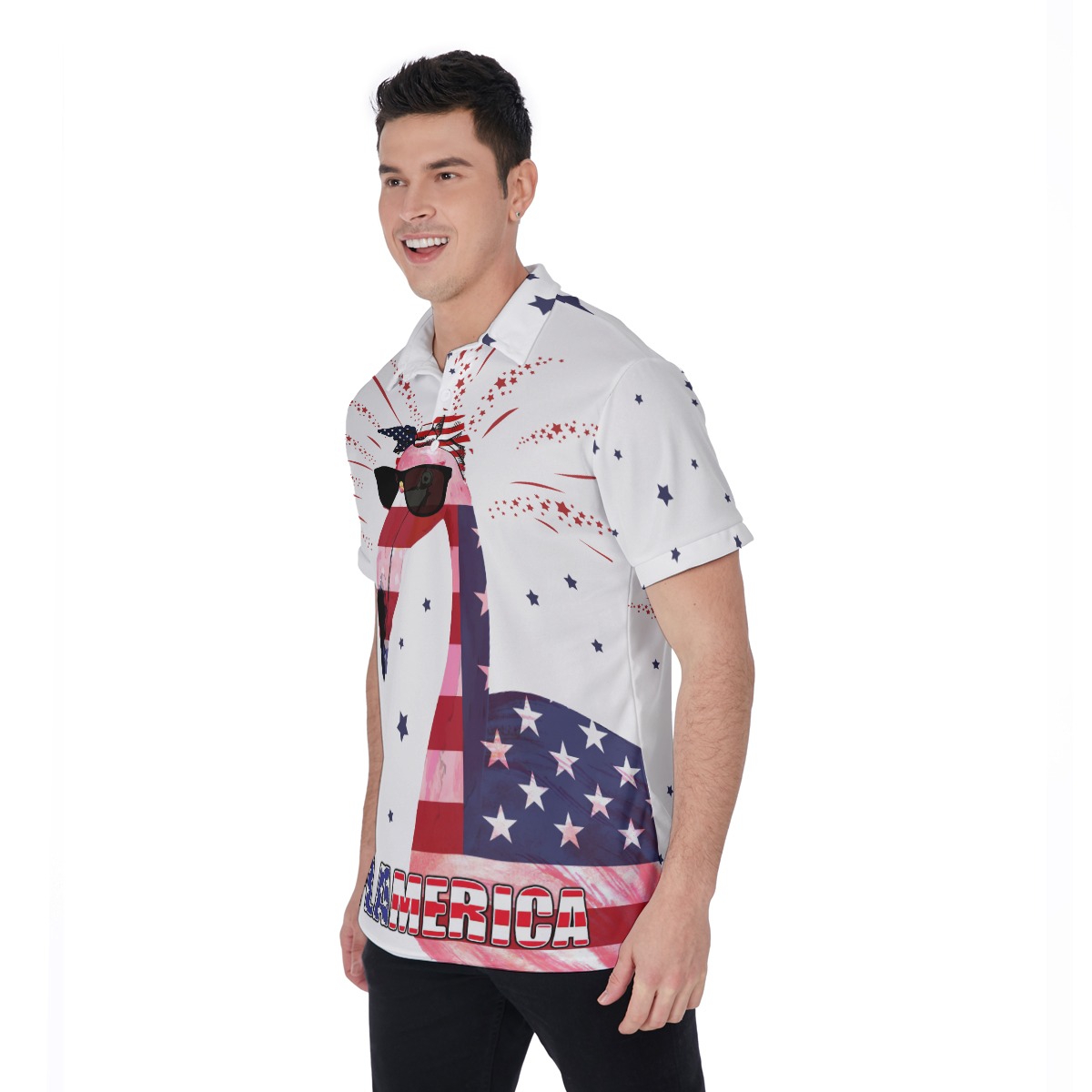 Flamingo Patriotic Hawaiian Polo Shirt