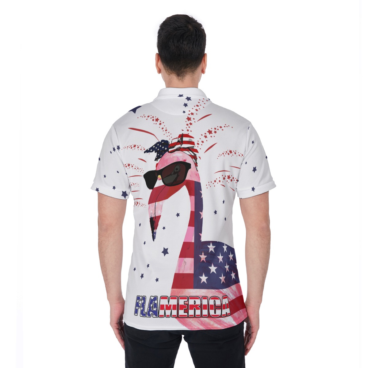 Flamingo Patriotic Hawaiian Polo Shirt