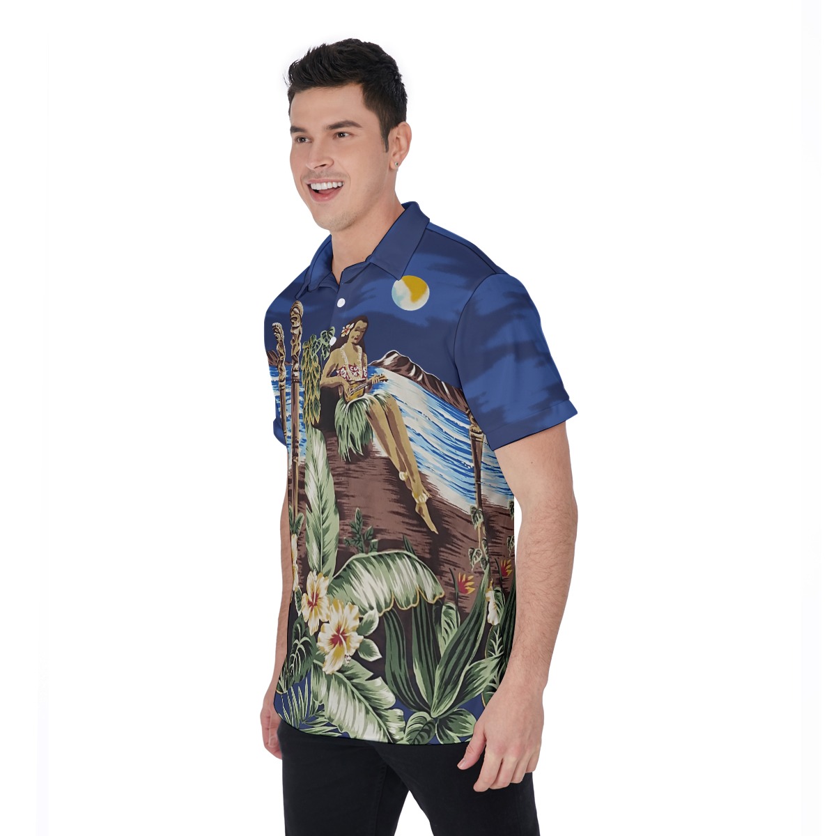Hula Girl Blue Hawaiian Polo Shirt