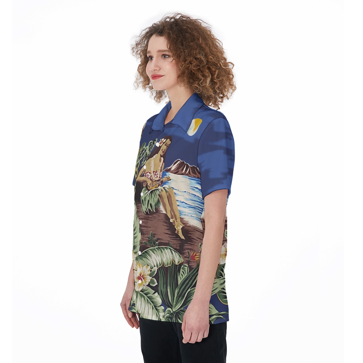 Blue Hula Girl Aloha Shirt For Women