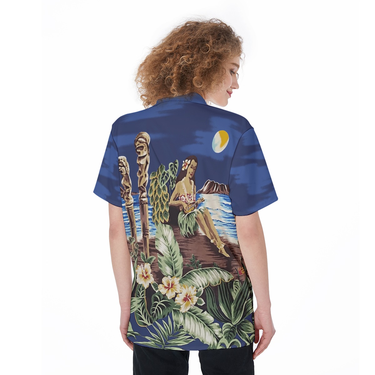 Blue Hula Girl Aloha Shirt For Women
