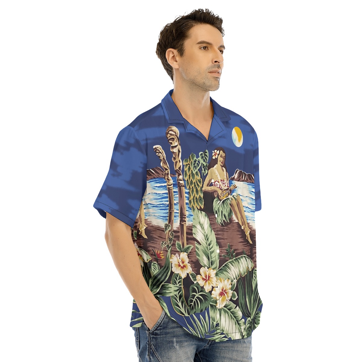 Blue Hula Girl Hawaiian Shirt For Men