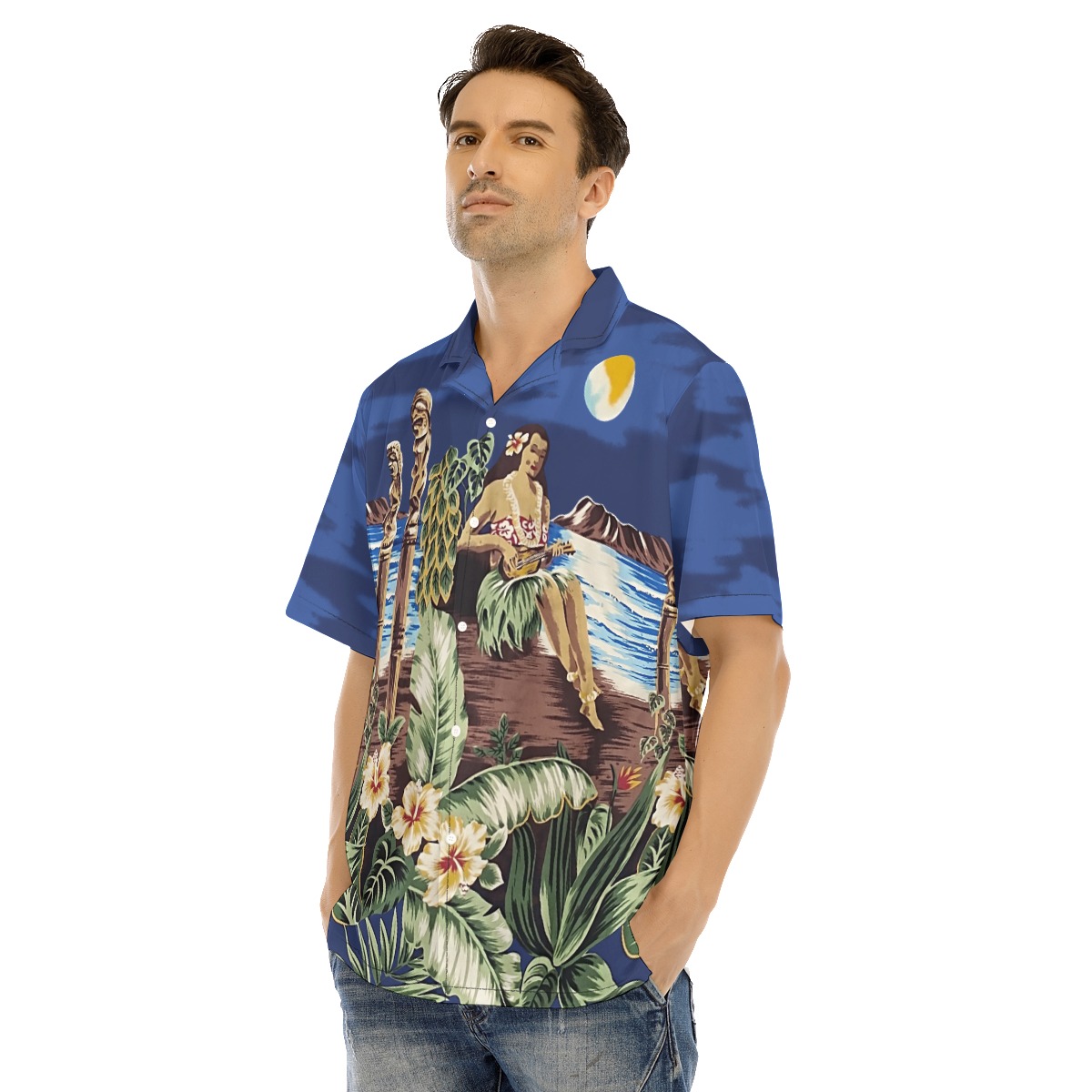Blue Hula Girl Hawaiian Shirt For Men
