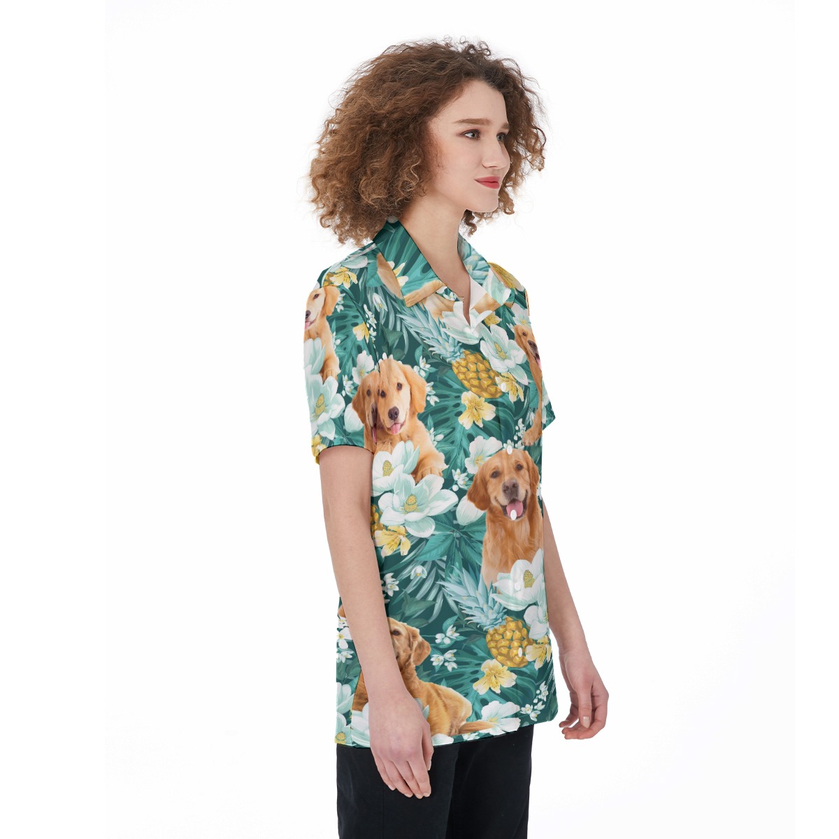 Golden Retriever Tropical Hawaiian Shirt For Women