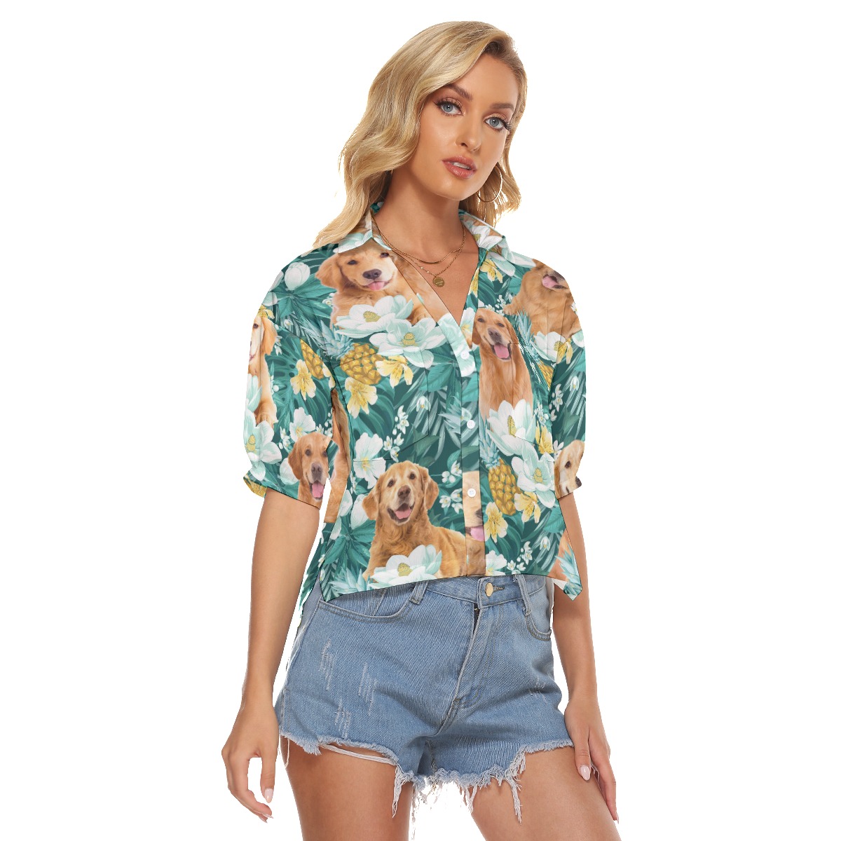 Golden Retriever Hawaiian Crop Top For Women
