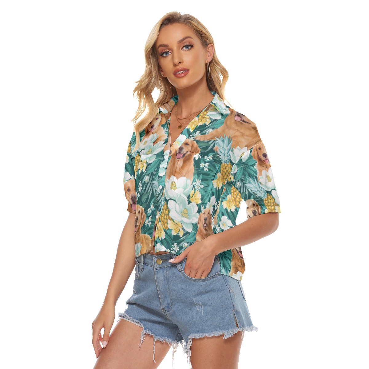 Golden Retriever Hawaiian Crop Top For Women