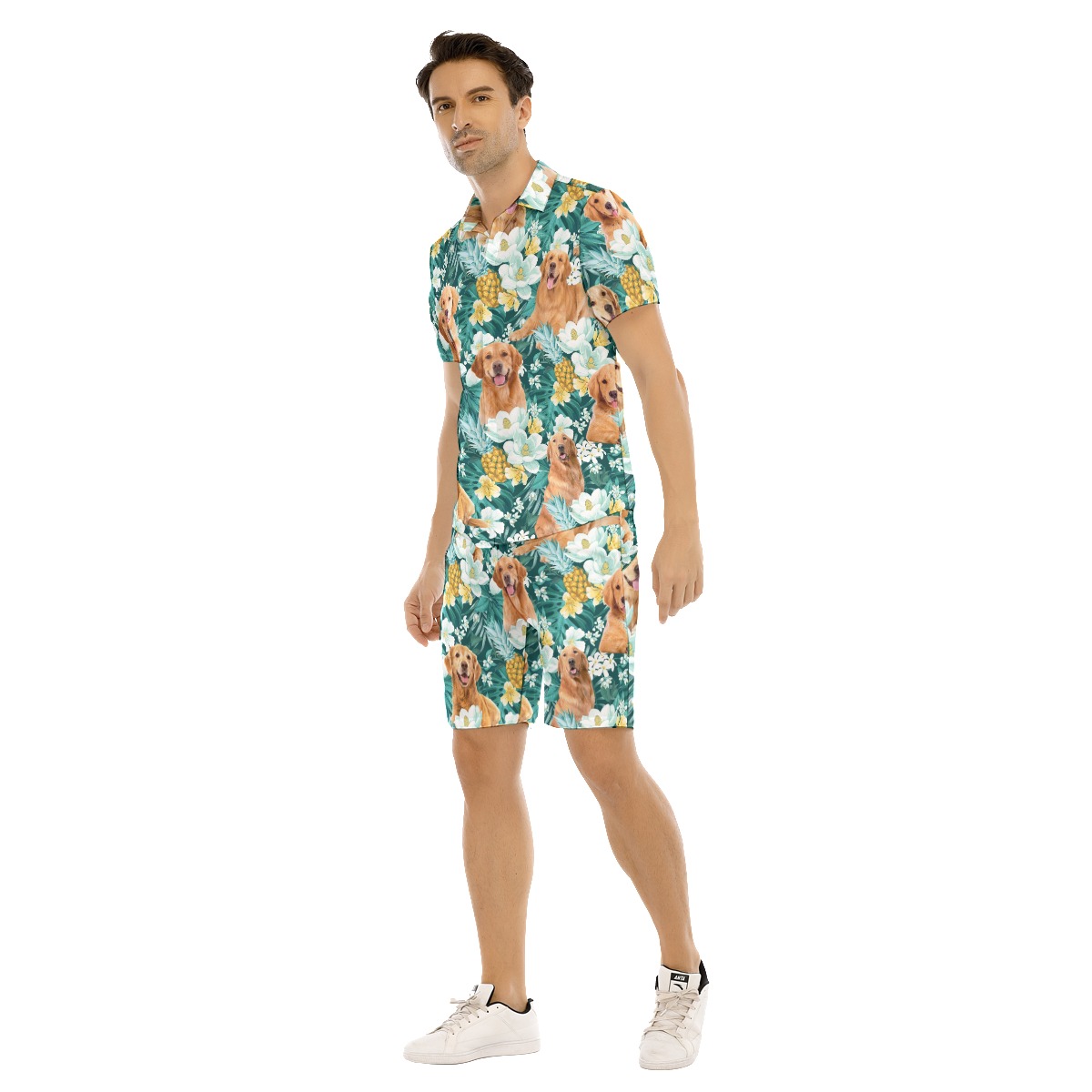 Floral Golden Retriever Hawaiian Shirt And Shorts