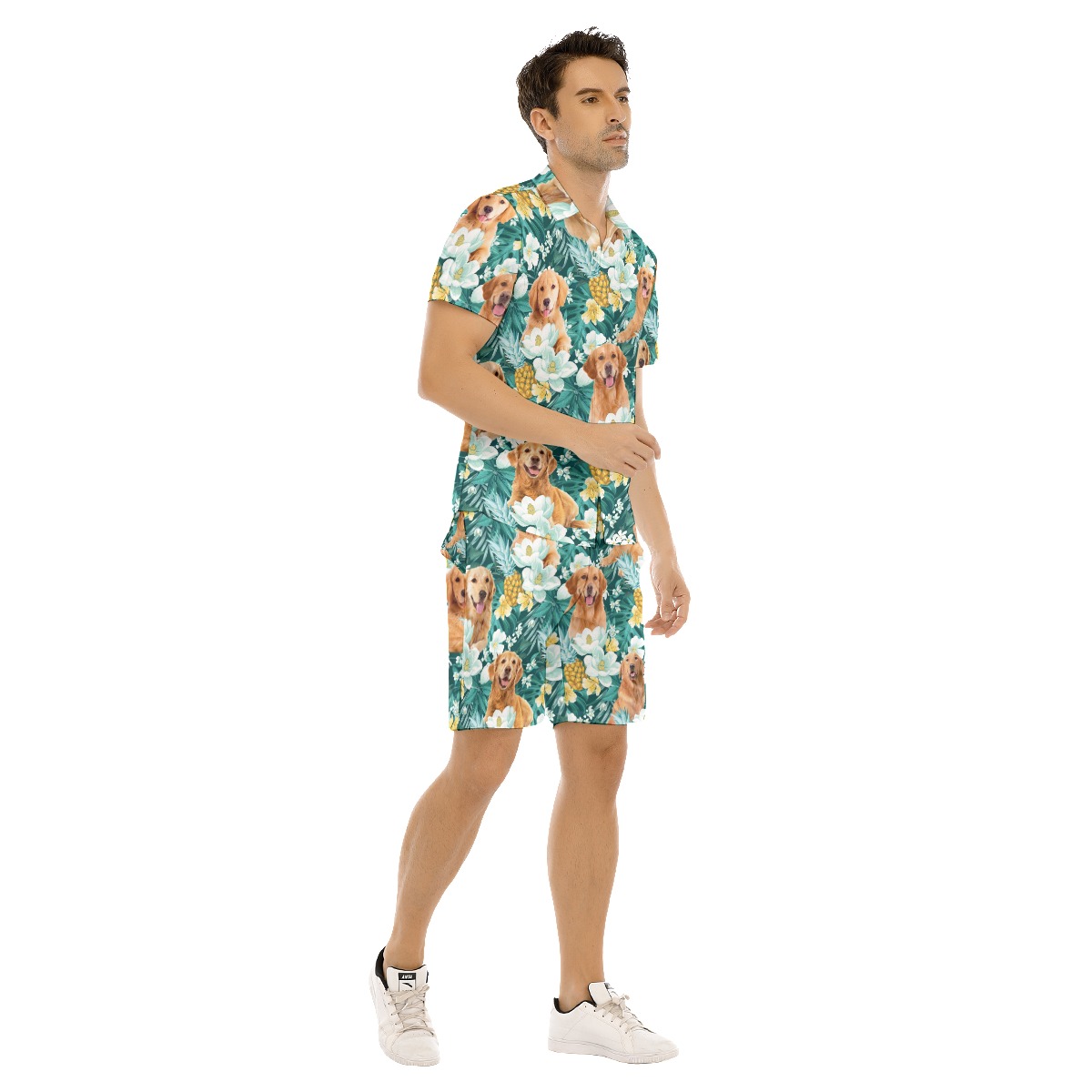 Floral Golden Retriever Hawaiian Shirt And Shorts