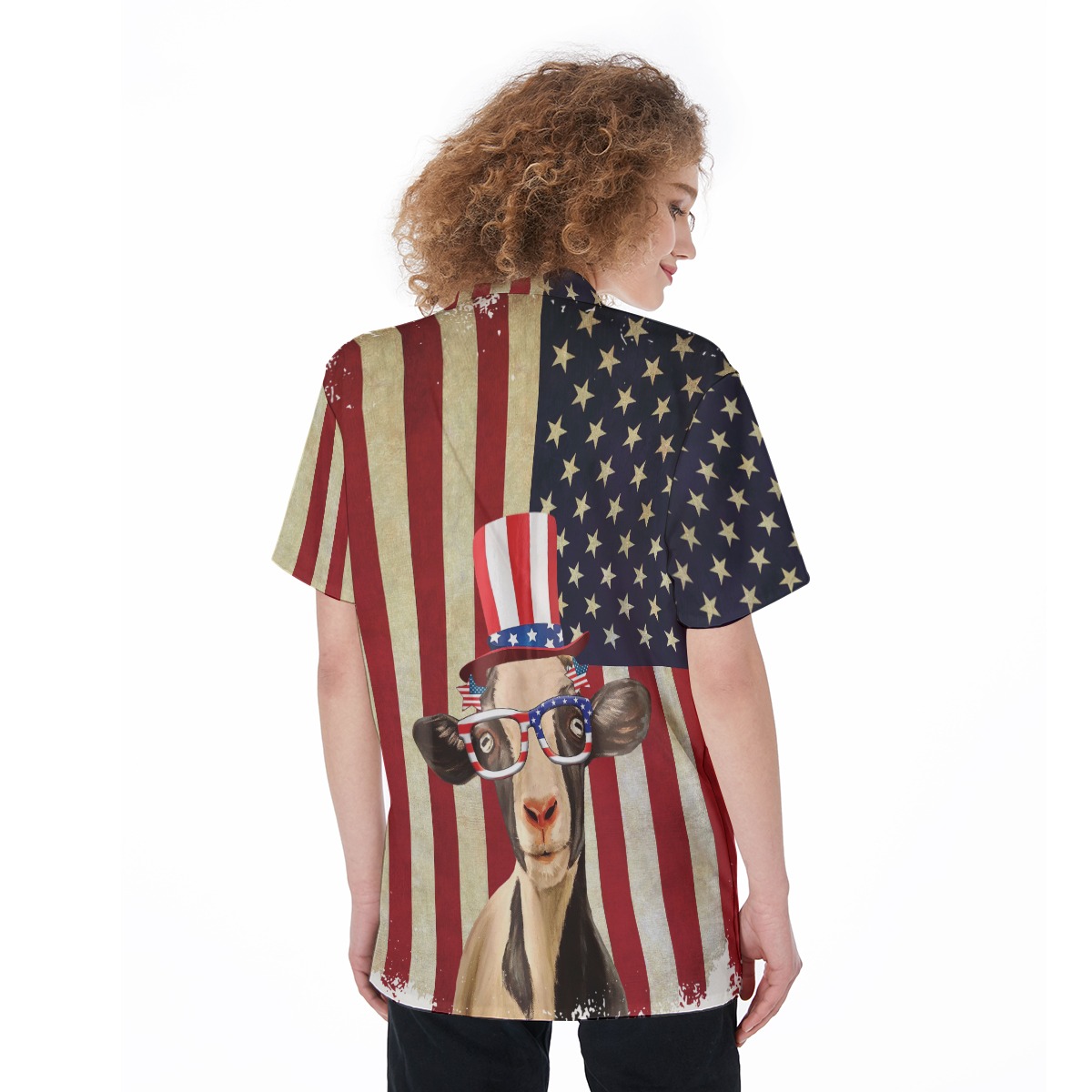 Funny Goat American Flag Hawaiian Shirt