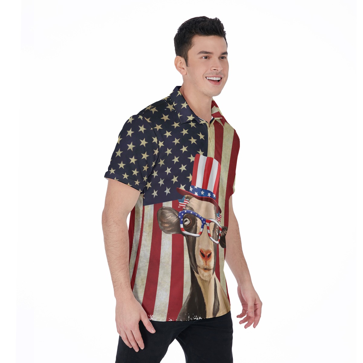 4th Of July Goat Hawaiian Polo Shirt