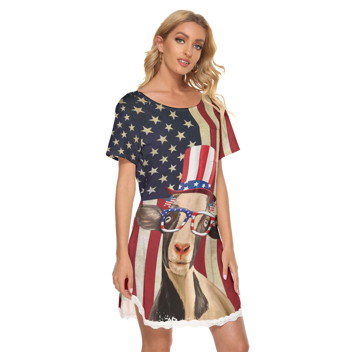 Goat American Flag 4th Of July Aloha Dress