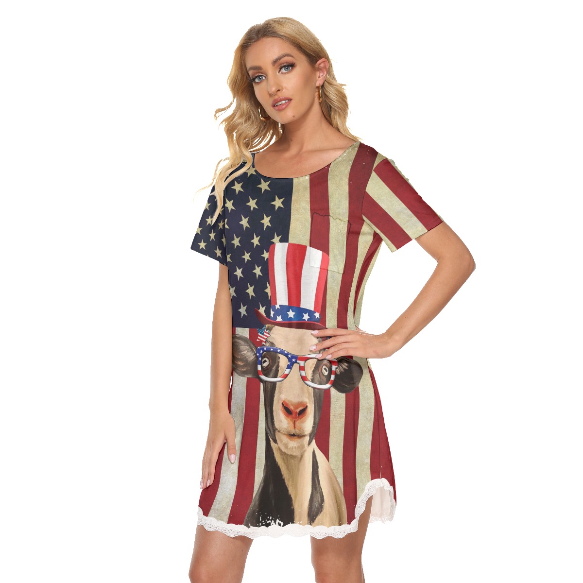 Goat American Flag 4th Of July Aloha Dress