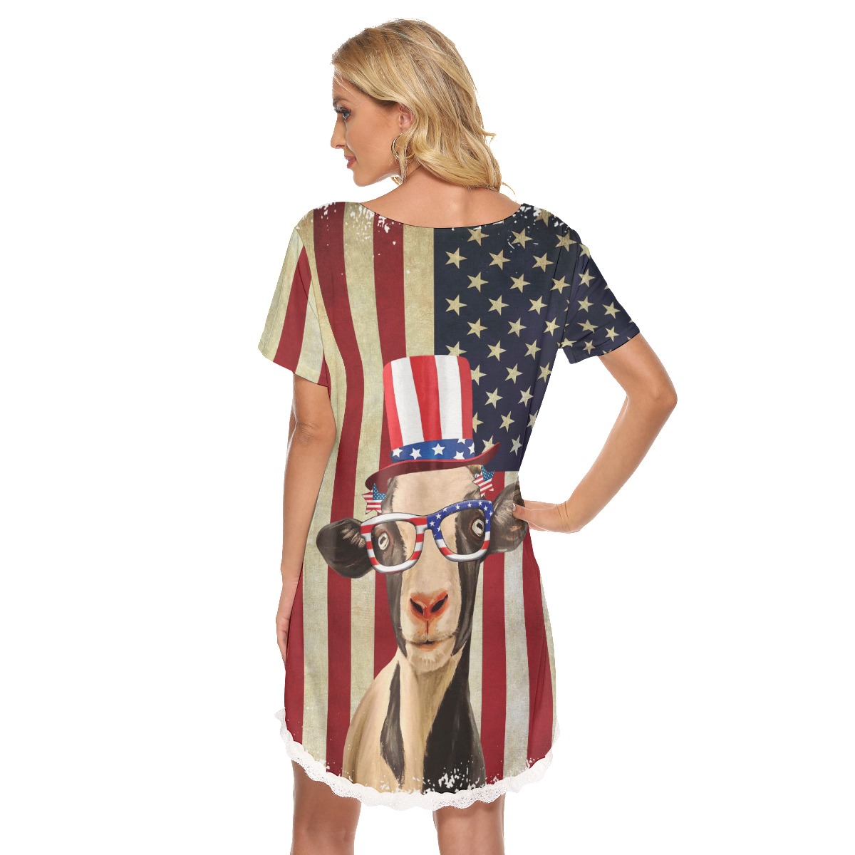 Goat American Flag 4th Of July Aloha Dress