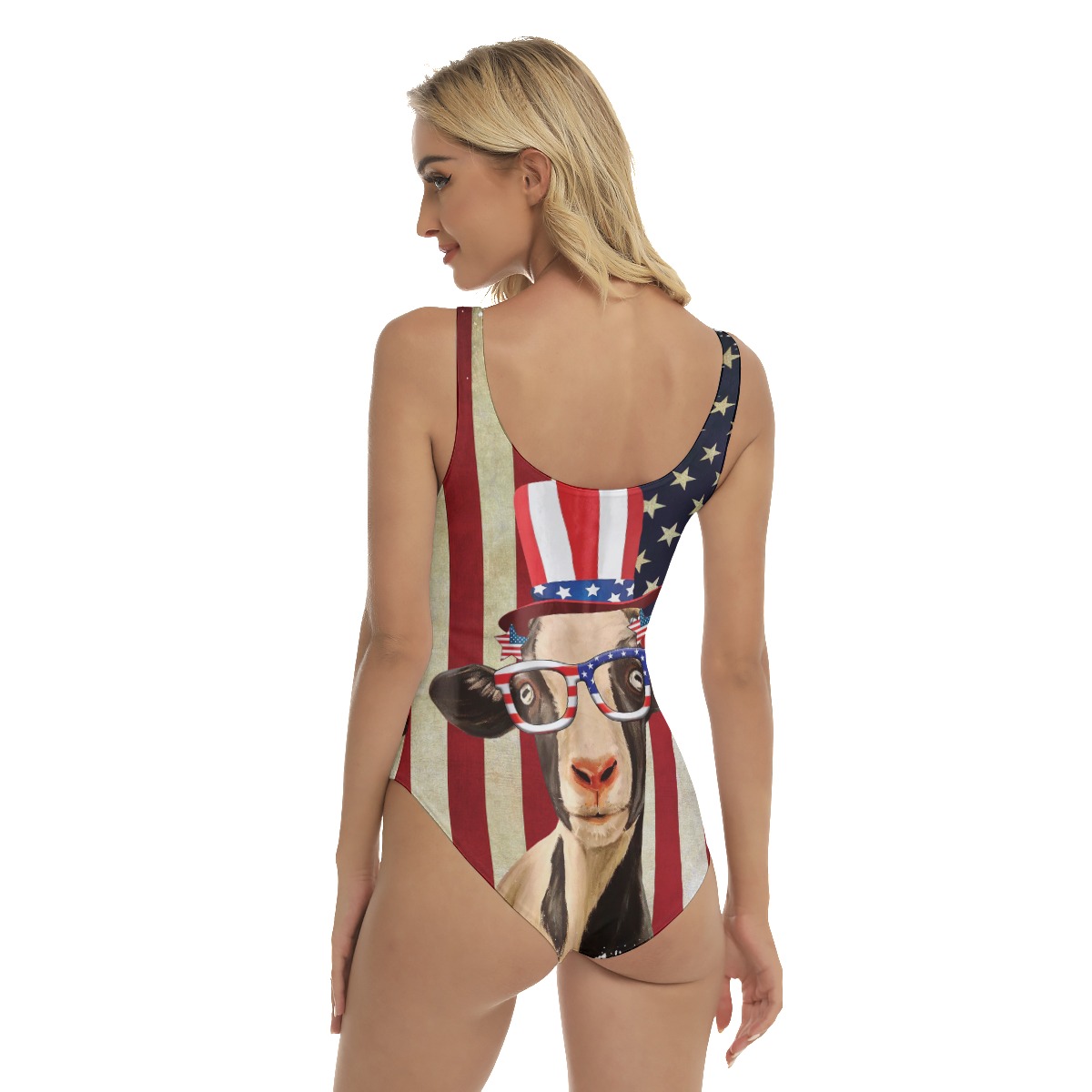 Funny Goat American Flag 4th Of July Swimsuit For Women