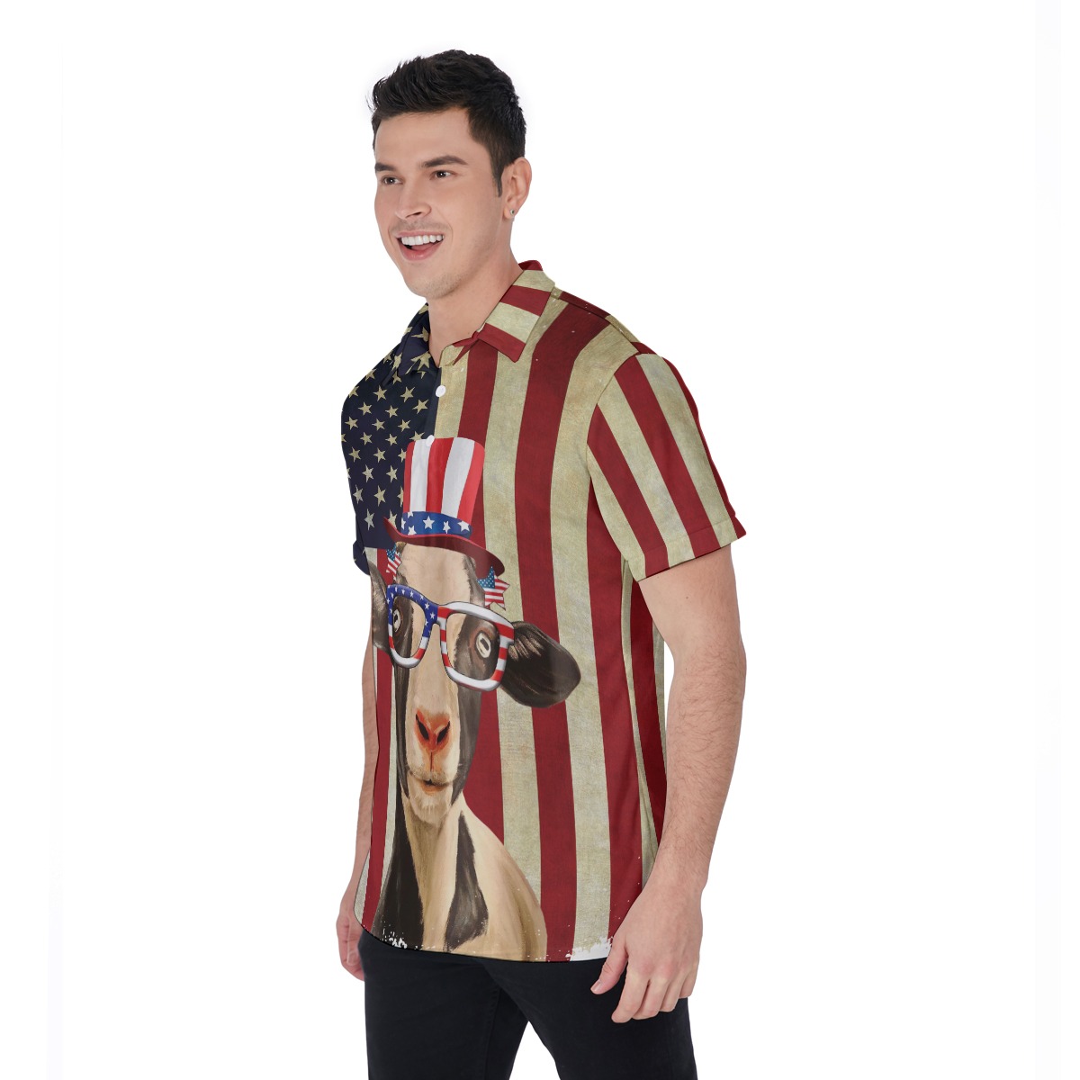 Goat American Flag 4th Of July Hawaiian Polo Shirt