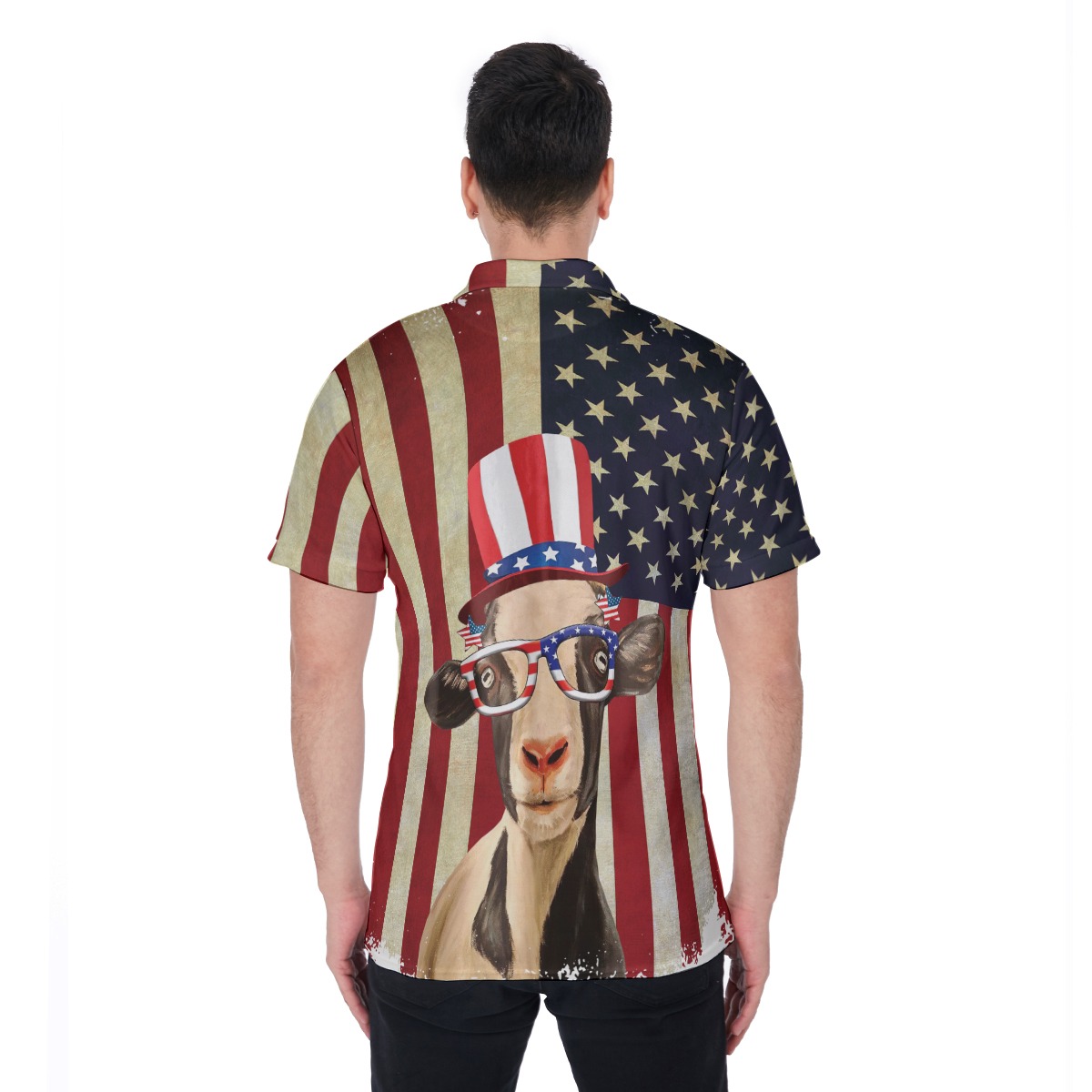 Goat American Flag 4th Of July Hawaiian Polo Shirt