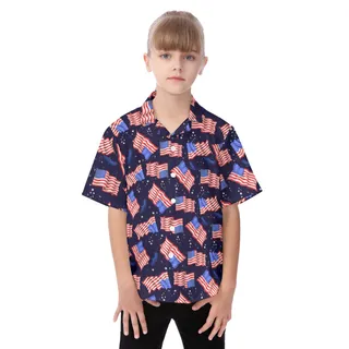 Happy Independent American Flag Kid's Hawaiian Shirt