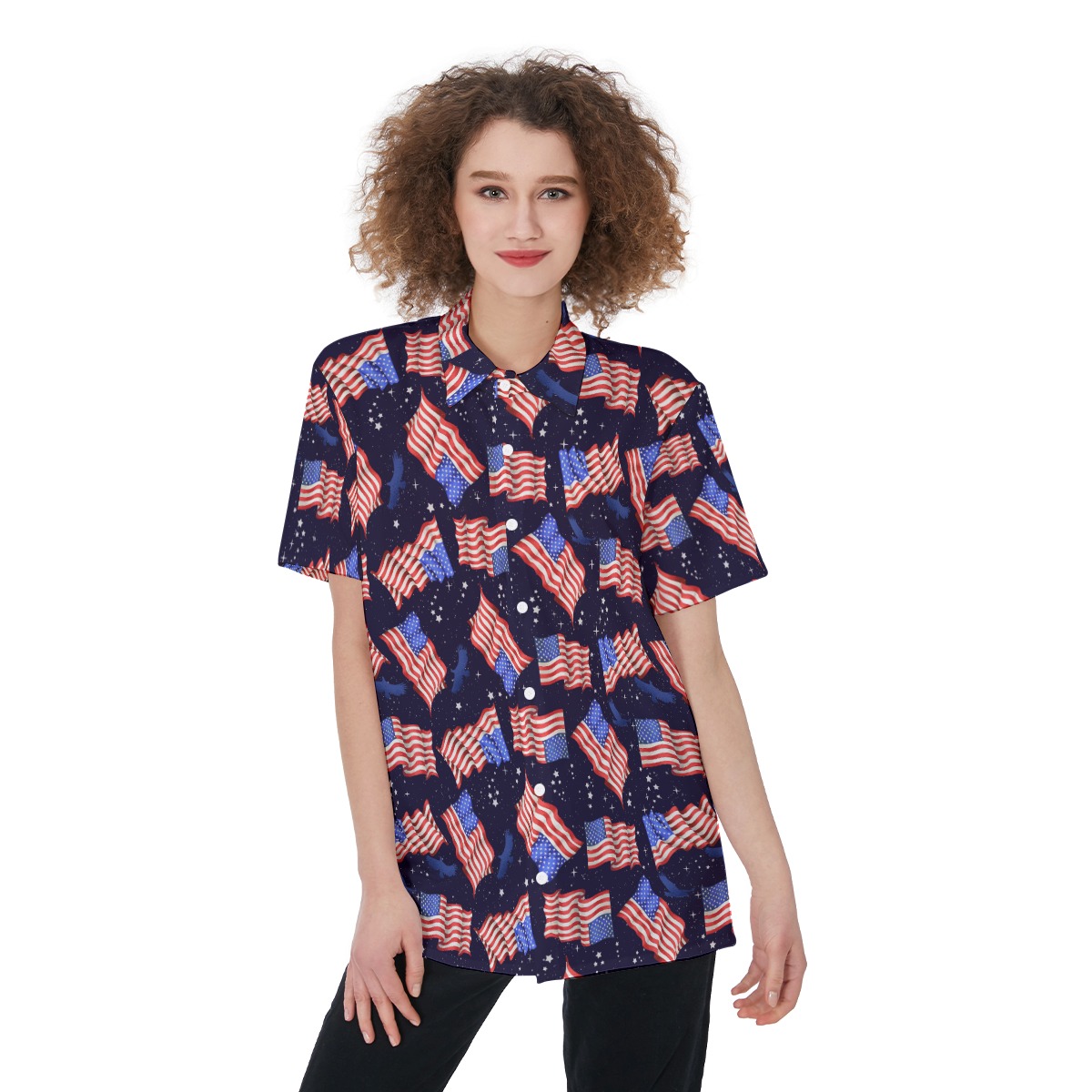 American Flag Hawaiian Shirt For Women's 4th Of July Outfit - variant image 1