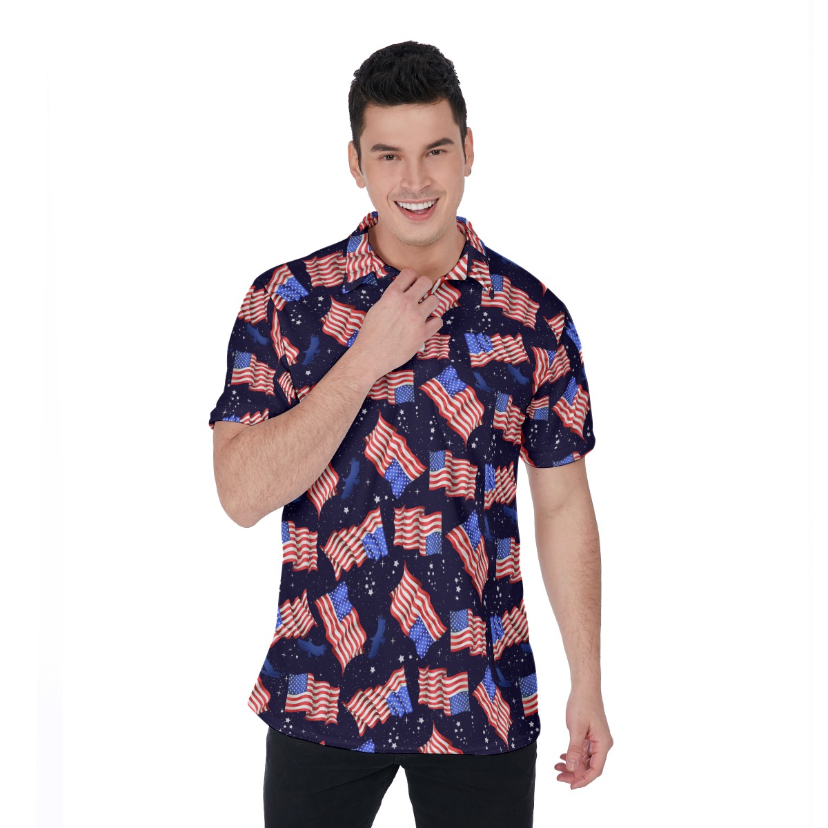 American Flag Black Men's Polo Shirt - variant image 1