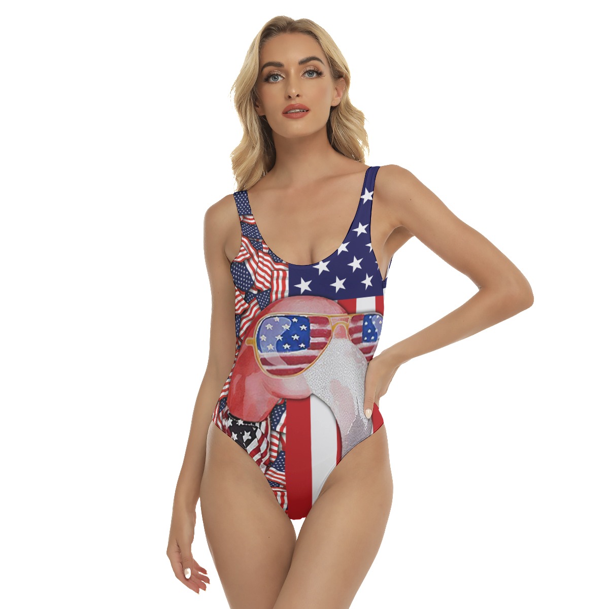Unique Flamingo American Flag 4th Of July One Piece Swimsuit - variant image 1