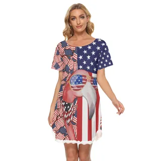 4th Of July Flamingo Aloha Dress For Women