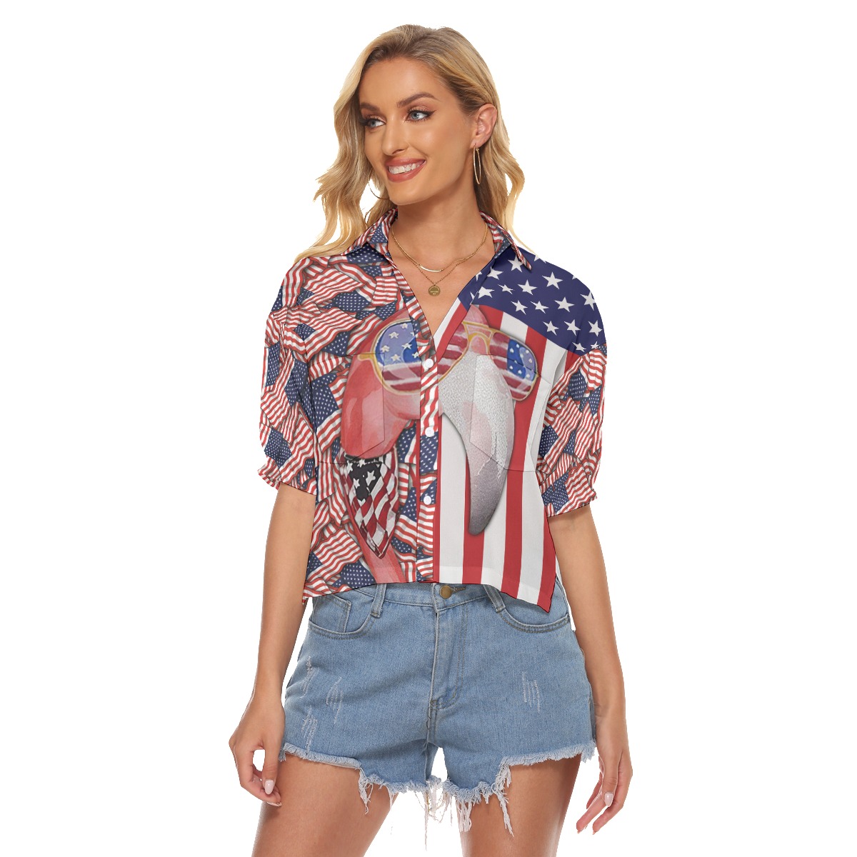Flamingo 4th Of July Hawaiian Crop Top For Women - variant image 1