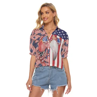 Flamingo 4th Of July Hawaiian Crop Top For Women
