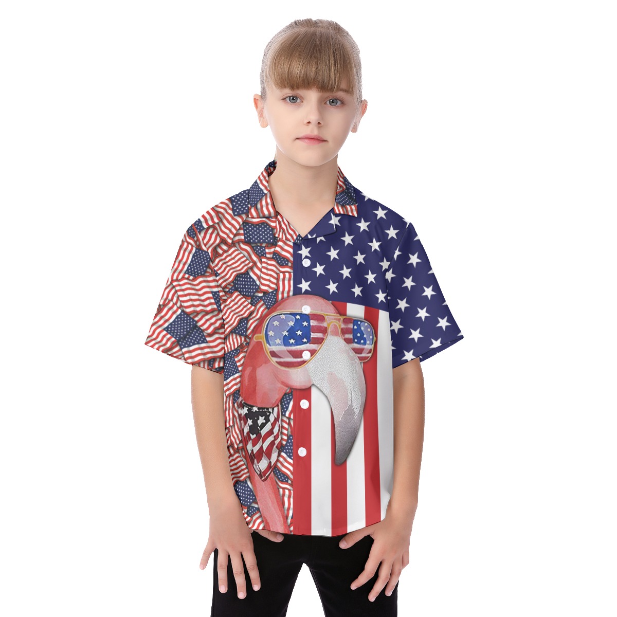 Flamingo 4th Of July Patriotic Button Up Shirt For Kids - variant image 1