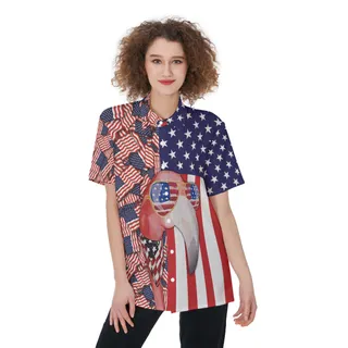 Patriotic Flamingo 4th Of July Hawaiian Shirt For Women