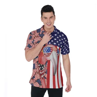 Flamingo American Flag Hawaiian Polo Shirt