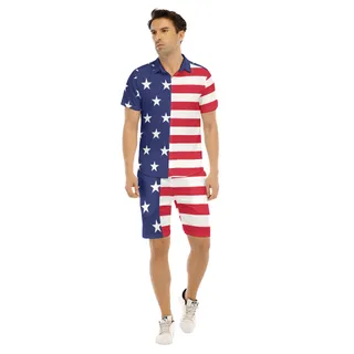 American Flag Matching Hawaiian Shirt And Shorts