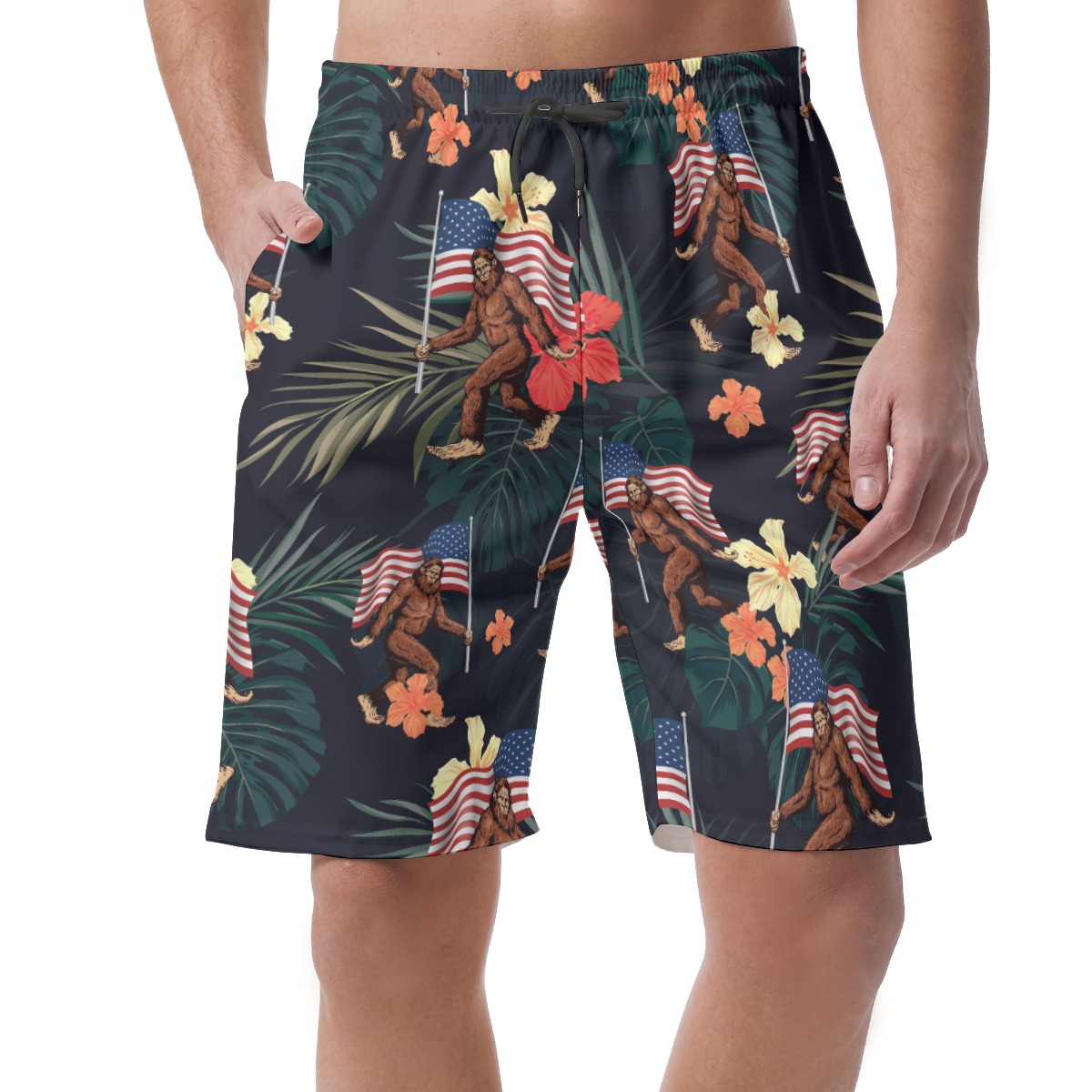 Bigfoot USA Flag Beach Shorts For Men - variant image 1