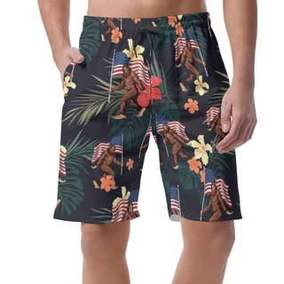 Bigfoot USA Flag Beach Shorts For Men