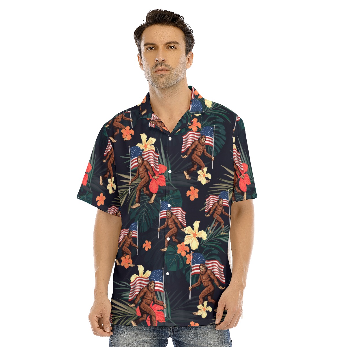 Tropical Big Foot American Flag Hawaiian Shirt For Men - variant image 1
