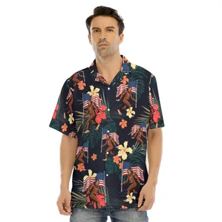 Tropical Big Foot American Flag Hawaiian Shirt For Men