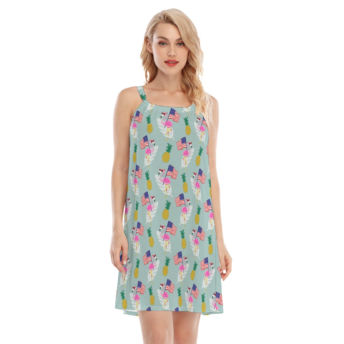 4th of July Flamingo American Flag Aloha Dress For Women - variant image 1