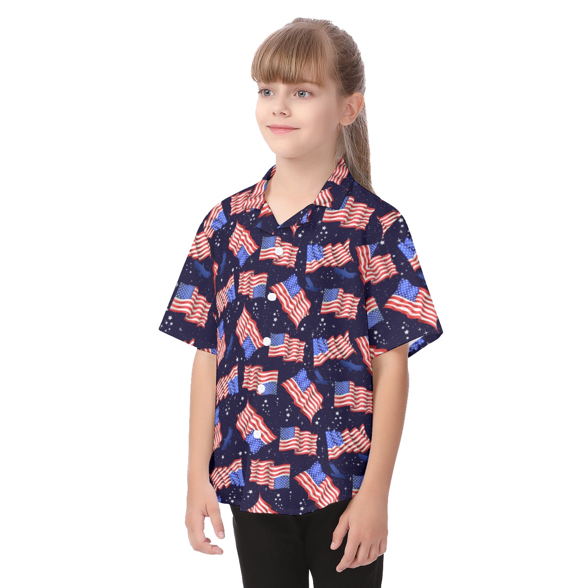 Happy Independent American Flag Kid's Hawaiian Shirt