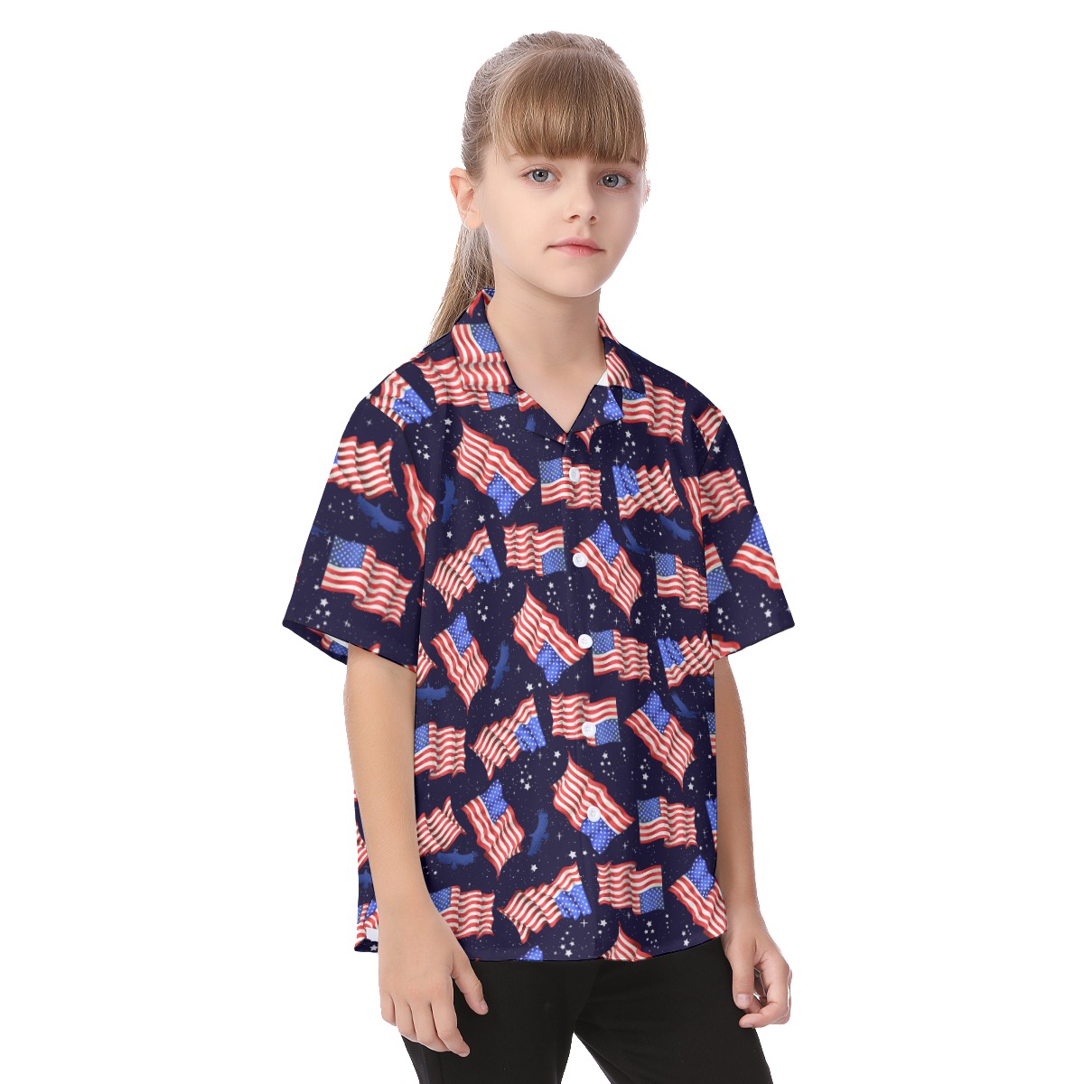 Happy Independent American Flag Kid's Hawaiian Shirt