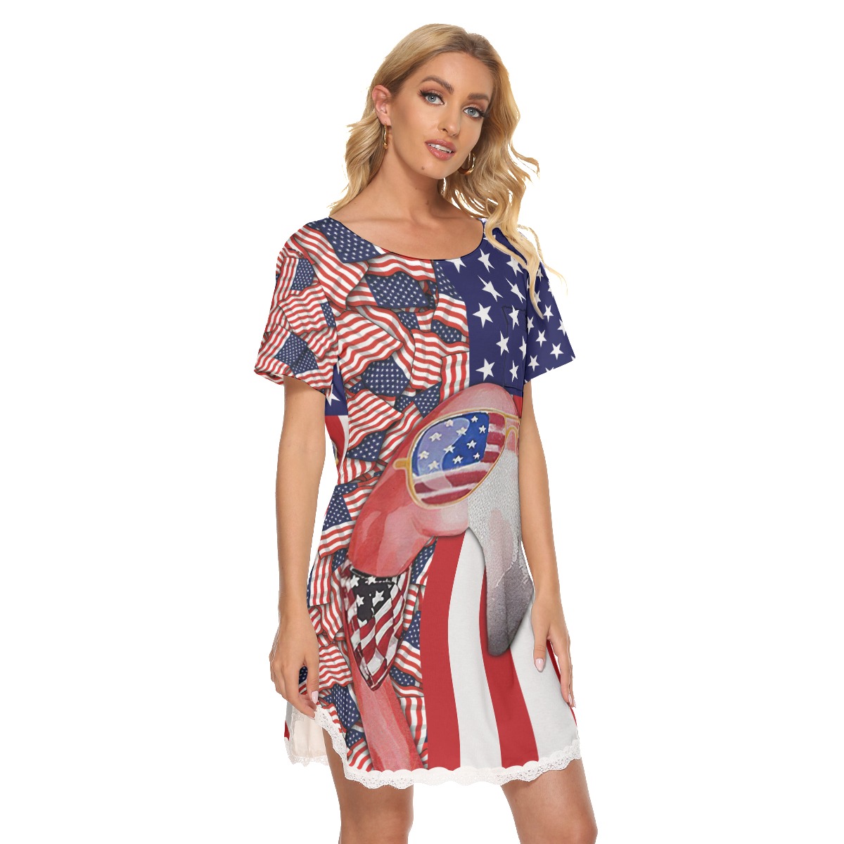 4th Of July Flamingo Aloha Dress For Women