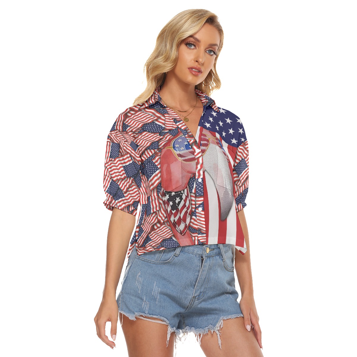 Flamingo 4th Of July Hawaiian Crop Top For Women