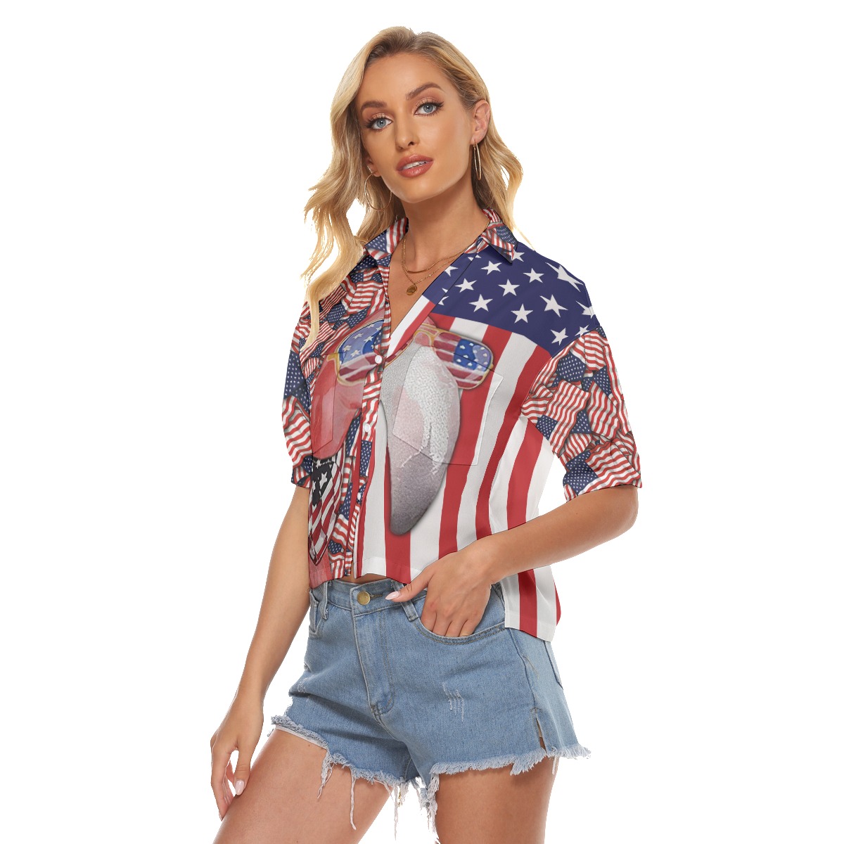 Flamingo 4th Of July Hawaiian Crop Top For Women