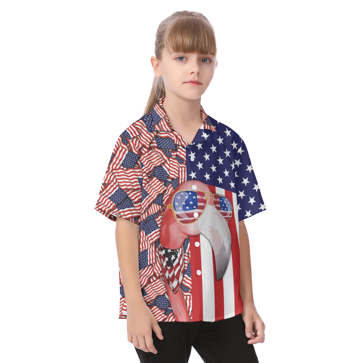 Flamingo 4th Of July Patriotic Button Up Shirt For Kids