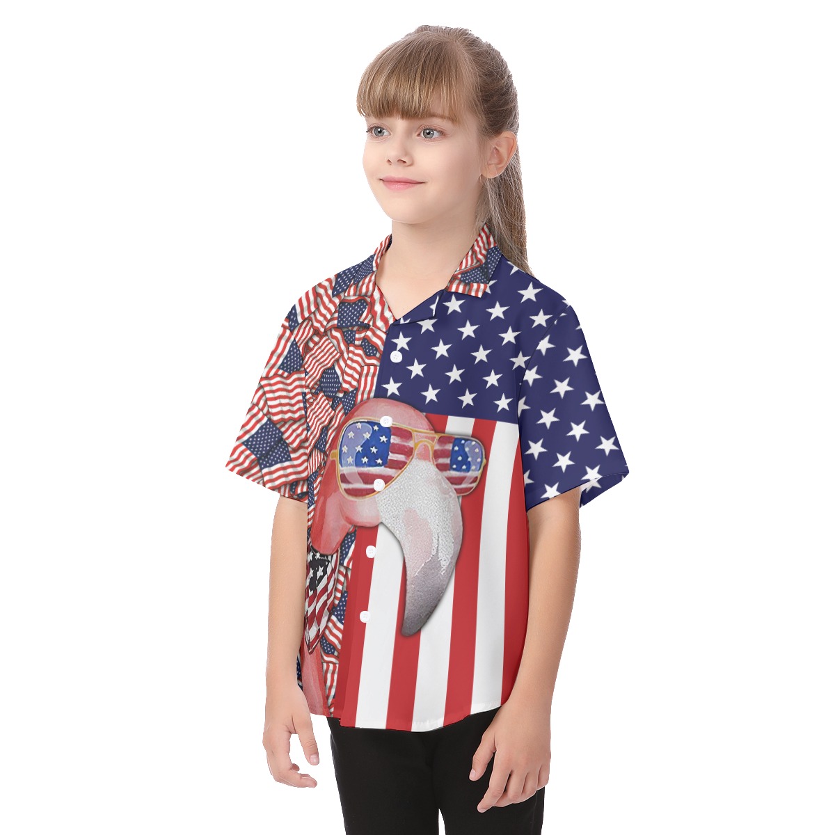 Flamingo 4th Of July Patriotic Button Up Shirt For Kids