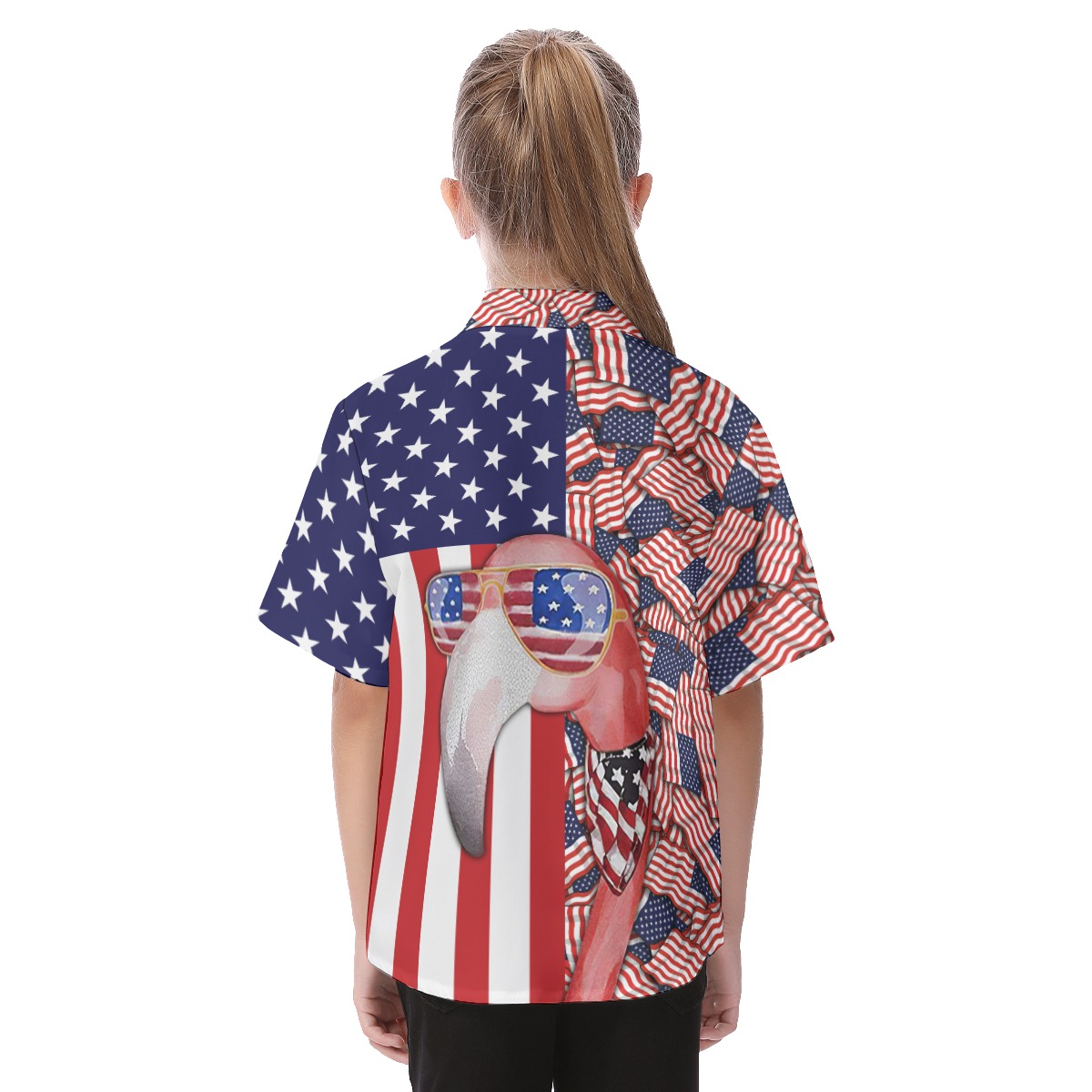 Flamingo 4th Of July Patriotic Button Up Shirt For Kids